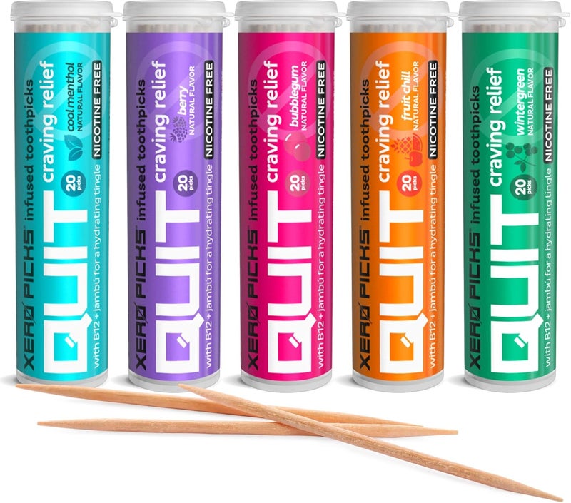 XERO PICKS Infused Flavored Toothpicks to Help Quit Smoking - Nicotine Free (Variety Pack, 20 Count (Pack of 5)) Non-GMO Kosher Vegan - Image 1